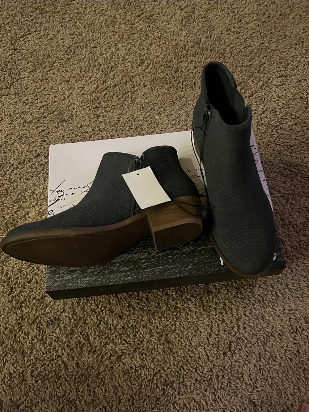 Kensie Charcoal Knit Ankle Booties with Low Heel